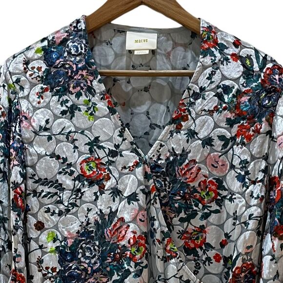 Maeve Umi Wrap Blouse Top Velvet Burnout Floral Kimono Sleeves Size XSmall - Picture 4 of 13
